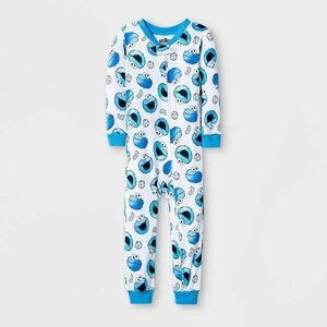 Sesame Street Toddler Boys' Cookie Monster Snug Fit Union Suit - White 12M